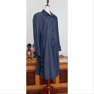 Vtg ZELDA Long Line Blazer Jacket Steampunk Cotton Blue Chambray Denim Sz 8